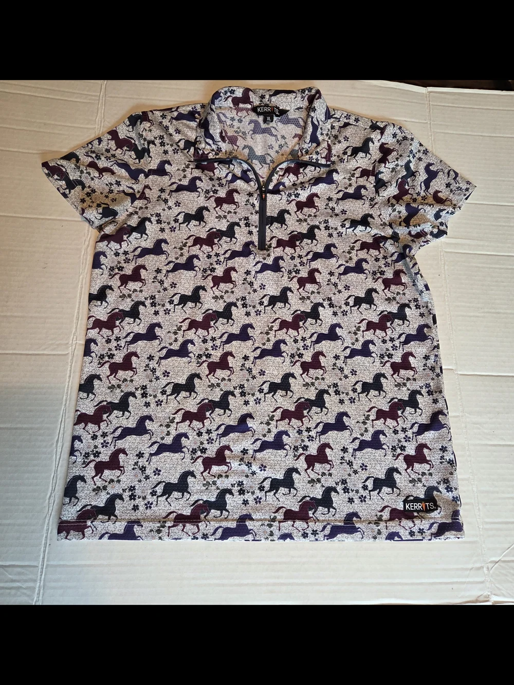 Kerrits Kids' Horse Print Half-Zip Short Sleve Top Size XL